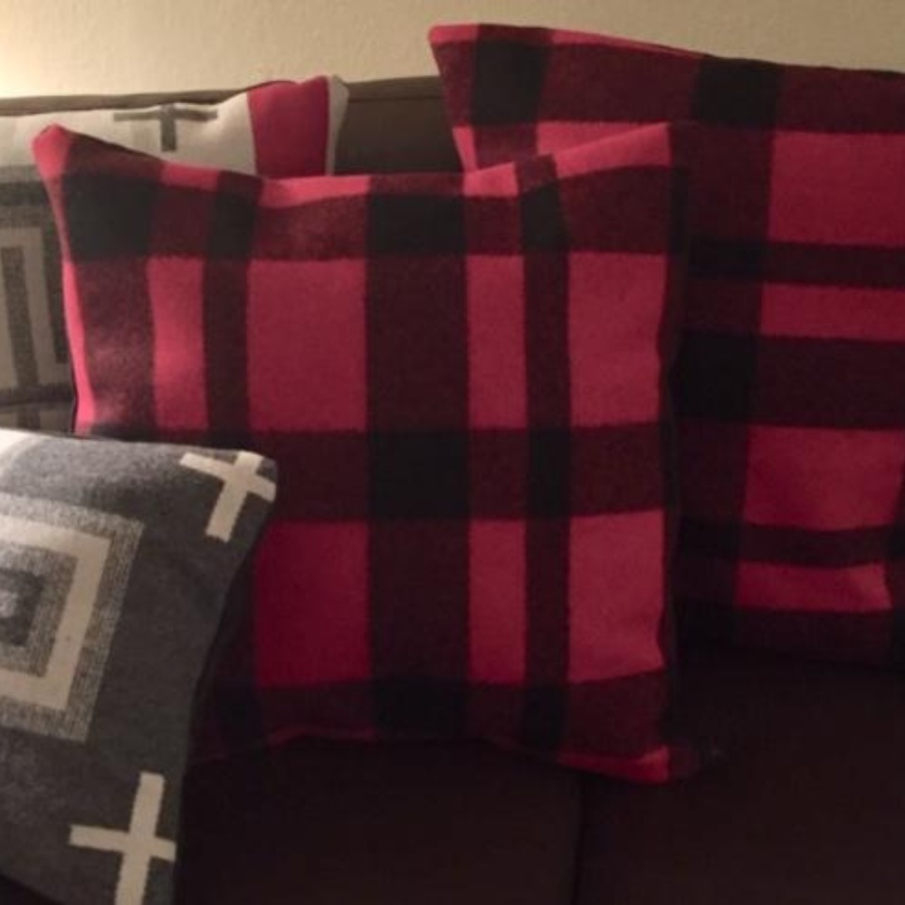 SOLD Red & Black Plaid  Pendleton Wool Pillow